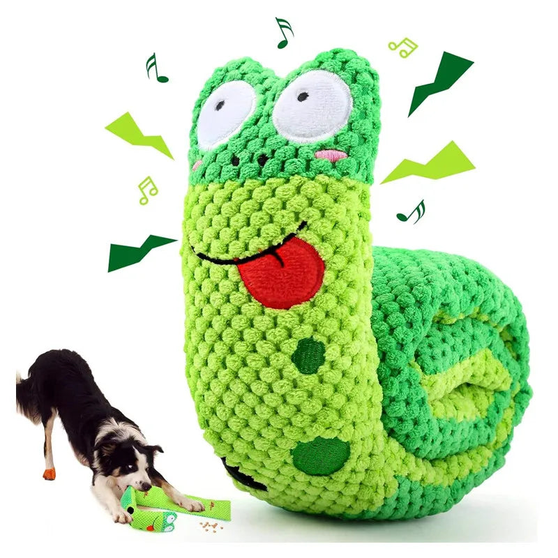 Interactive Dog Puzzle Snail Toy – Plush Squeaky Slow Feeder for Puppies & Power Chewers