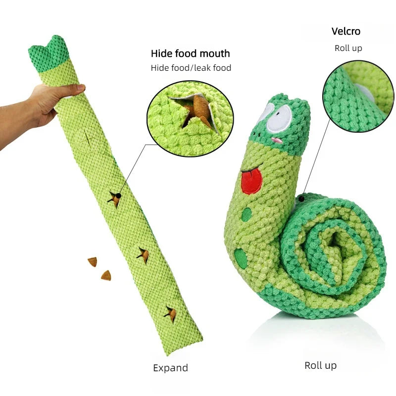 Interactive Dog Puzzle Snail Toy – Plush Squeaky Slow Feeder for Puppies & Power Chewers
