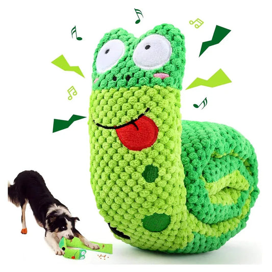 Interactive Dog Puzzle Snail Toy – Plush Squeaky Slow Feeder for Puppies & Power Chewers