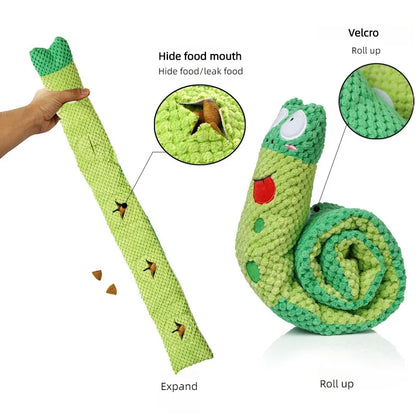 Interactive Dog Puzzle Snail Toy – Plush Squeaky Slow Feeder for Puppies & Power Chewers
